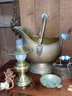 Vintage Metal Lot - Coal Scuttle, Teapots, Lamp & More - Brass, Copper, Silverplate