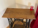 Antique Singer Treadle Sewing Machine Base & Wood Top Table