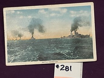 'Dreadnoughts Lining Up For Battle Formation' Antique Postcard
