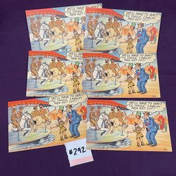 (Lot Of 6) Vintage Military Comic Postcards - Cavalry On The Carousel