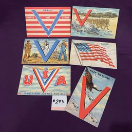 Set Of 6 V For Victory Patriotic WWII Era Postcards