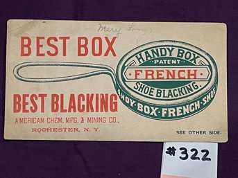 'Handy Box French Shoe Blacking' Advertising Trade Card
