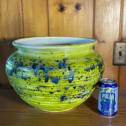 Large Yellow & Blue Glazed Ceramic Planter/Flower Pot