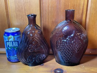 2 Amethyst, Purple Glass Bottles - Vintage