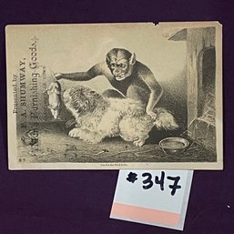 Weird Victorian Trade Card - Monkey Feeding A Dog A Rat? Danielsonville, CT