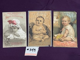 Set Of 3 PROF. HORSFORD'S Baking Products Antique Victorian Trade Cards