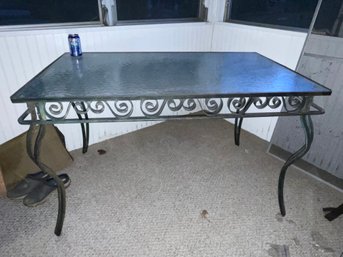 Iron Table With Glass Top - Vintage Outdoor Porch/Patio Furniture