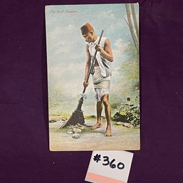 'The Road Sweeper' Indian Man Antique Postcard