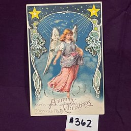 Glitter Christmas Angel Antique Postcard - Embossed