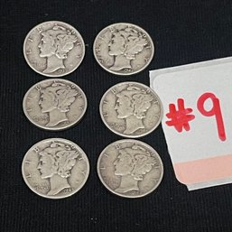 (Lot Of 6) Mercury Dimes  - American Silver Coin