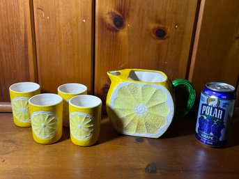 Vintage Ceramic Lemonade Set - Pitcher And Glasses