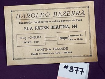 HAROLDO BEZERRA Brazil Mineral Exporter Card - Antique Ephemera