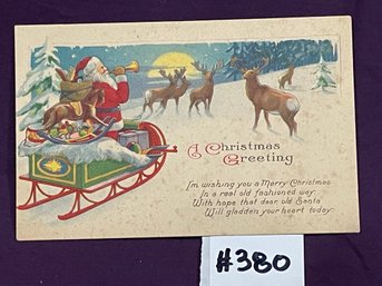 Santa & His Sleigh Antique Christmas Postcard