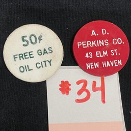 (2) Vintage Plastic Tokens - Gas & New Haven, CT Parking