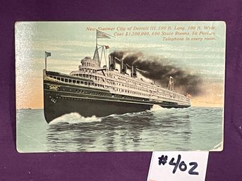 'New Steamer City Of Detroit III' Antique Ship Postcard