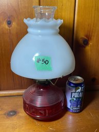 Kerosene, Oil Lamp With Milk Glass Shade
