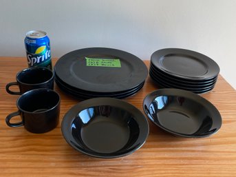 Black Stoneware Dishes Lot - Japan