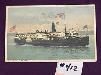 'CITY OF MACKINAC' Steamer Ship 1912 Antique Postcard