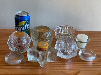 Lot Of Heavy Textured Glass Candle Holders