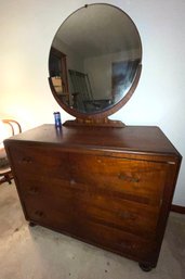 Cool Art Deco 3 Drawer Dresser With Round Mirror