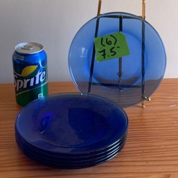 Set Of 6 Blue Glass Salad Plates 7.5'