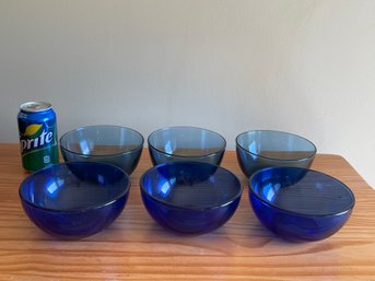 6 Blue Glass Bowls