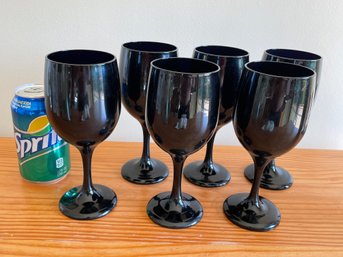 Set Of 6 Black/Dark Cobalt Blue Wine Glasses - Libbey