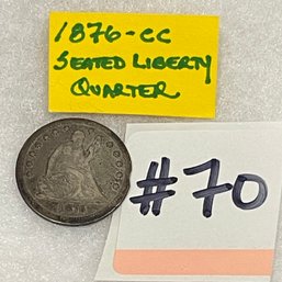 1876-CC Seated Liberty Quarter - Antique American Silver Coin