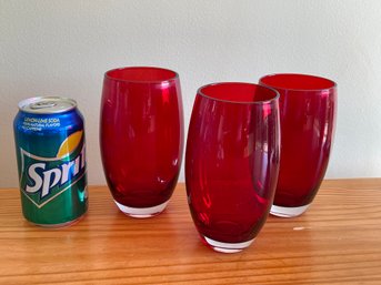 Set Of 3 Red Glass Tumblers