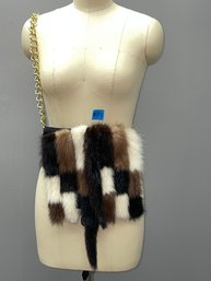 Real Mink Fur Handbag/Purse With Gold Chain Strap