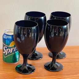 Set Of 4 Libbey Black Glass/Purple Wine Glasses