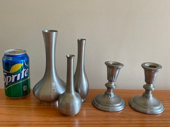 Pewter Bub Vases & Candleholders Lot