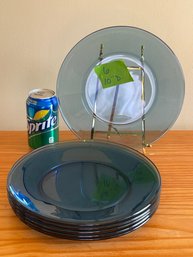 (Set Of 6) Blue Glass 10' Diameter Dinner Plates