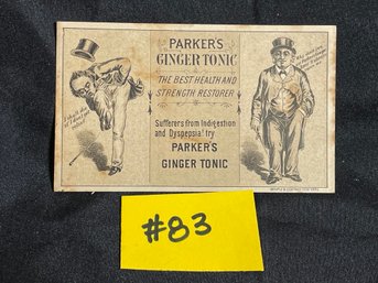 'Parker's Ginger Tonic' Antique Victorian Trade Card