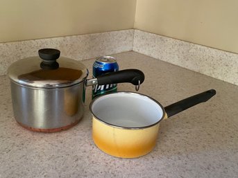 2 Quart Revere Ware Pot (with Lid) & Enamel Saucepan