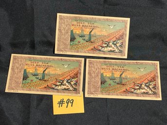 (Set Of 3) 'Deep Sea' Mess Mackerel Advertising Trade Cards - Victorian Ephemera - Fish