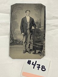'Young Man Posing With Chair' Antique Tintype Photo