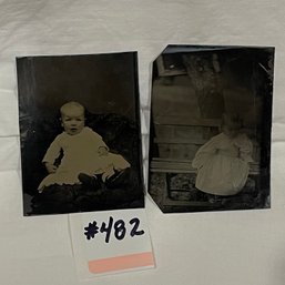 'The Babies' 2 Antique Tintype Photos