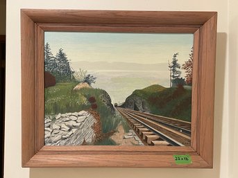 'The Otis Elevating Railway Catskill Mts.' 1960 Vintage Original Painting - Ed H. Park