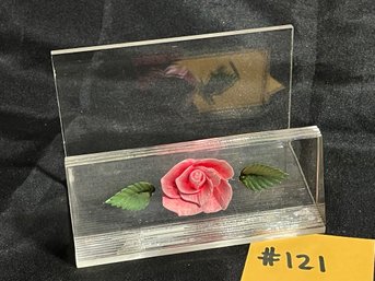 Lucite Rose Business Card Holder - Vintage