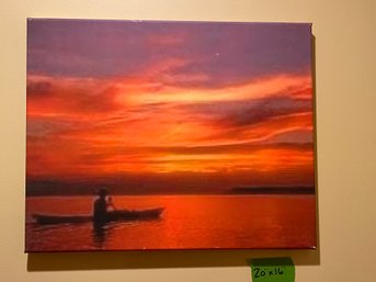 Sunset Canoe Trip Print On Canvas