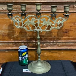 Vintage Shabbat Lion Candelabra - Brass 5 Branch Candle Holder