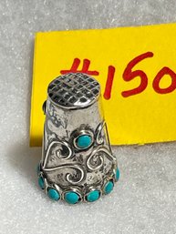 Vintage Sterling Silver & Turquoise Thimble - Mexico #150