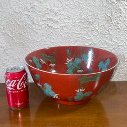 Large Red Floral Asian Bowl - Japanese Porcelain Ware