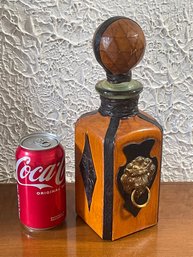 Vintage Leather Wrapped Square Decanter Bottle - Made In Italy