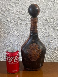 Italian Tooled Leather Decanter Bottle - Lion Motif - Made In Italy