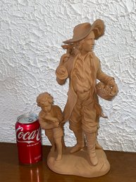 Man With Child - Intricate Vintage Terracotta Sculpture