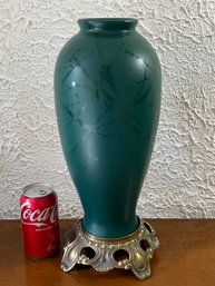 Unique Green Ceramic Vase GARO By Alan R. Daly With Brass Stand