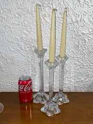 3 Mikasa Crystal Candle Holders, Candlesticks - Made In West Germany