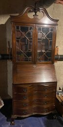 Antique Secretary Desk - Glass Doors With Key - All Drawers Lock!